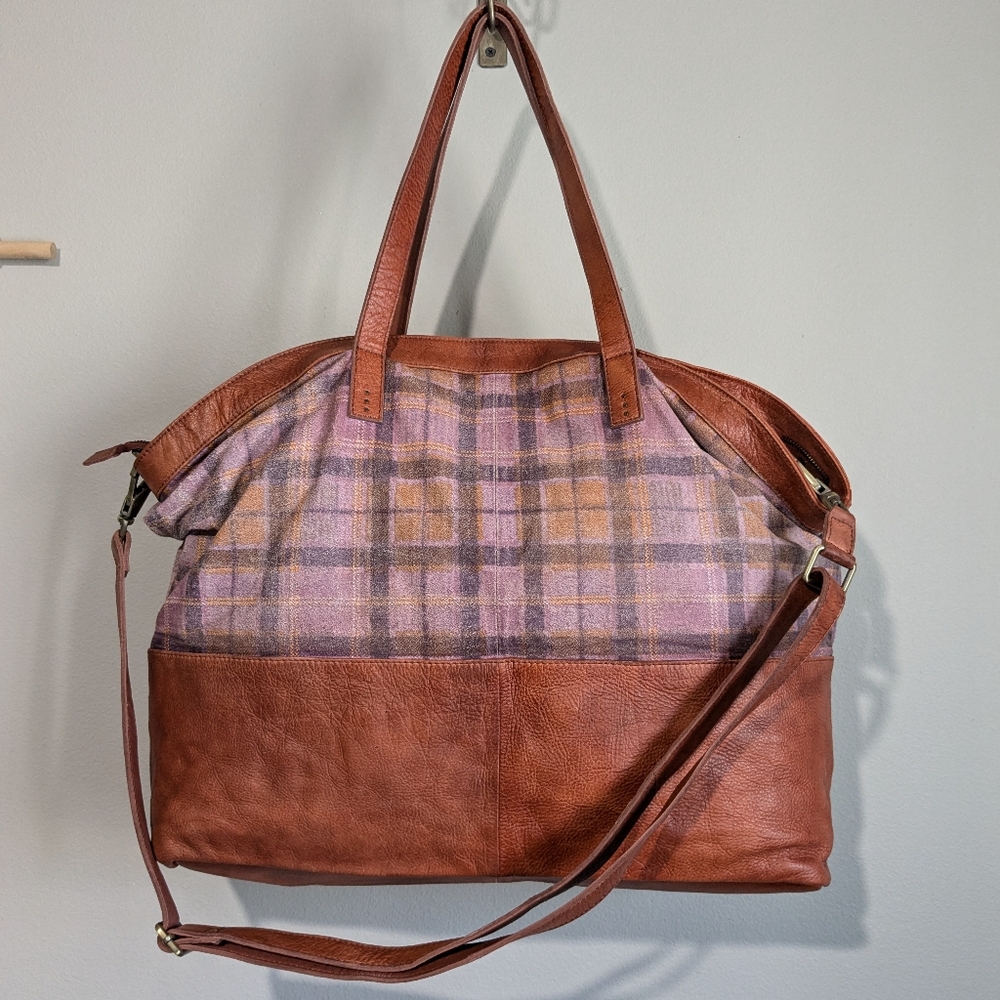Free People We the Free Leather Rockport Tote Madras Plaid - Picture 9 of 12